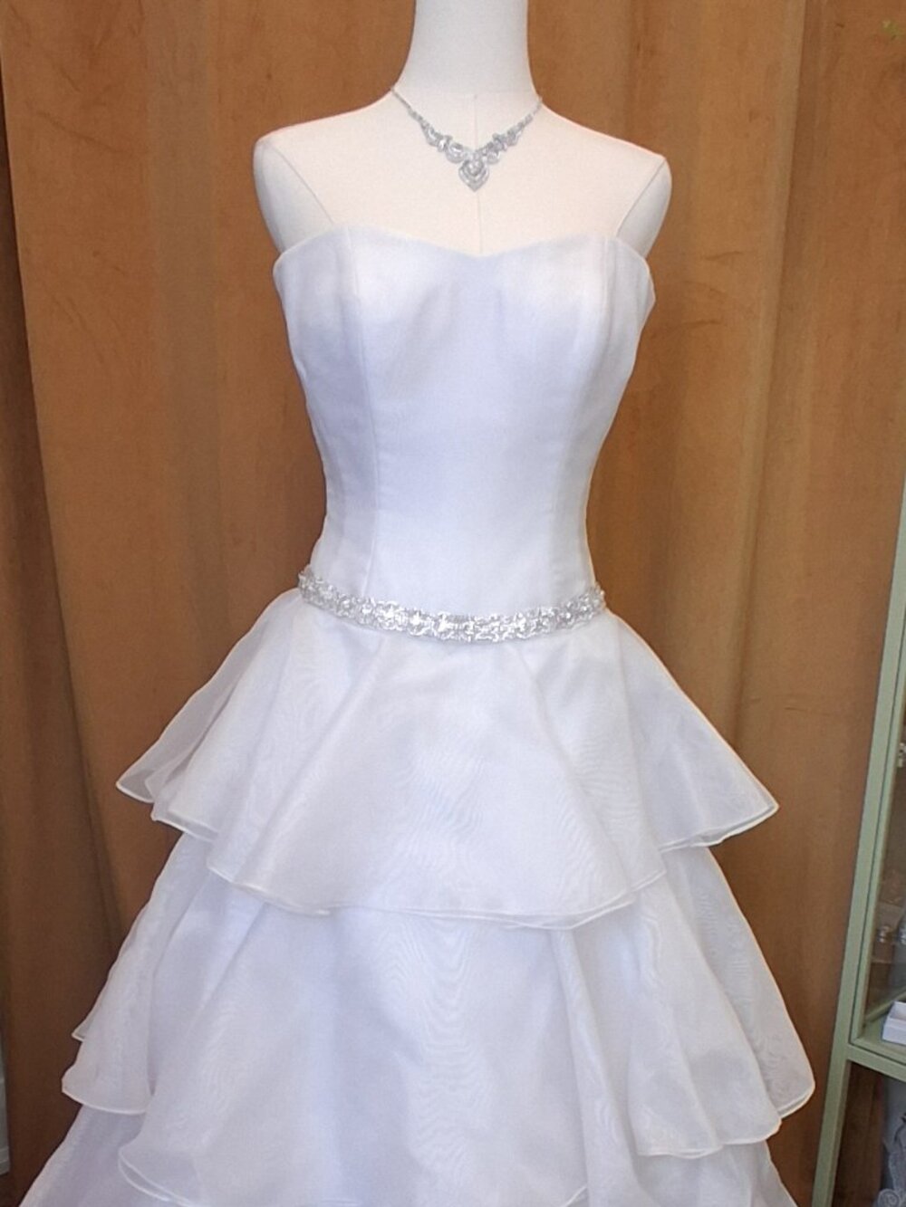 Elsie - White Strapless Layered Organza Ruffle Gown Size 6